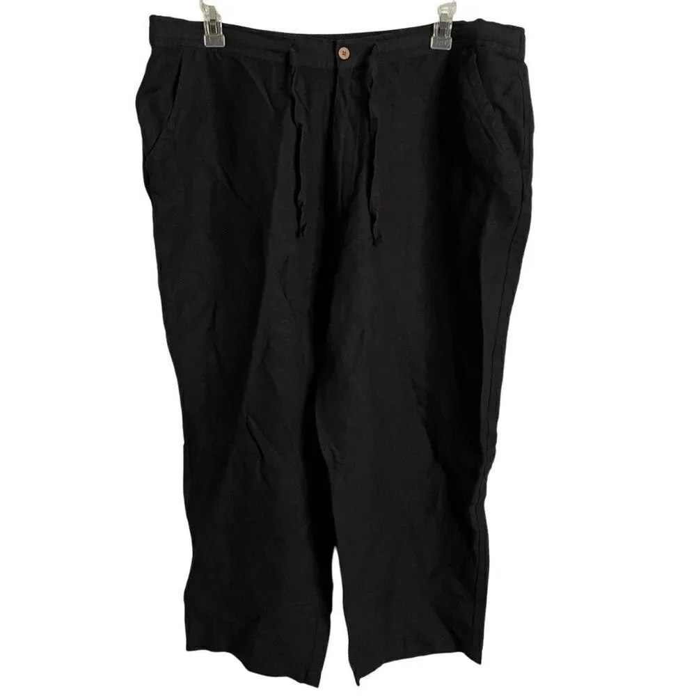 Cubavera Mens Linen Pant XXL Black Casual Lightweight Adjustable Vacay Tropical